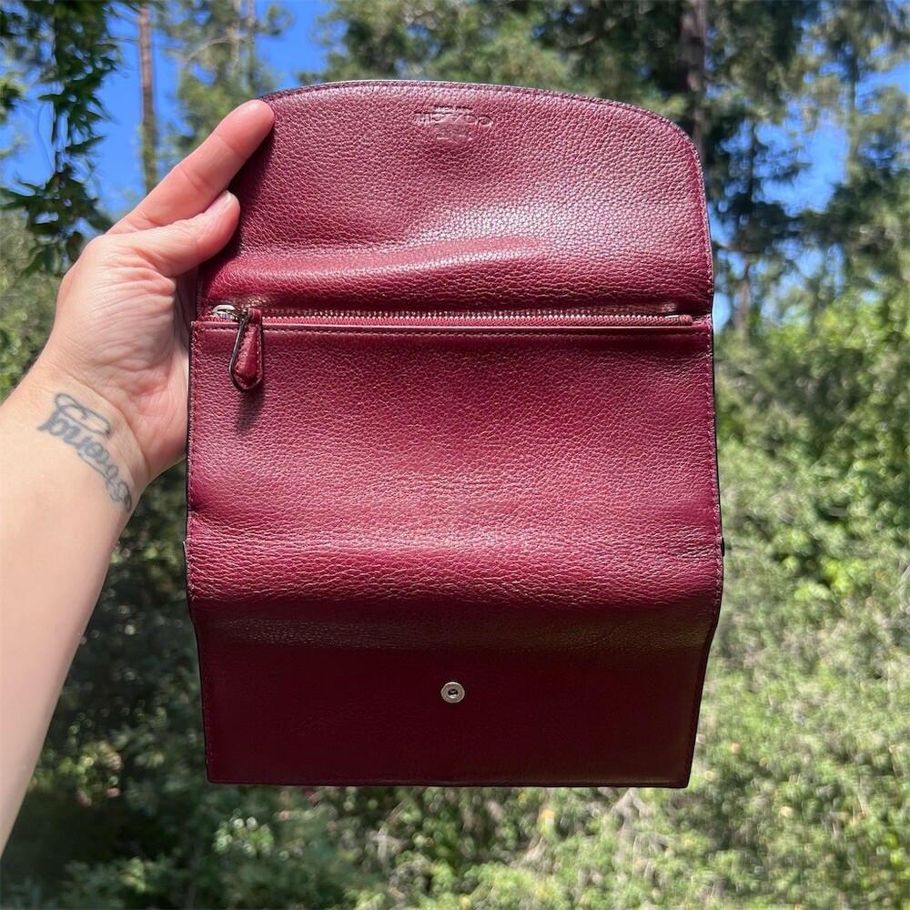 COACH Vintage Burgundy Pebble Leather Trifold Wallet w Silver Hardware AUTHENTIC - Picture 4 of 10